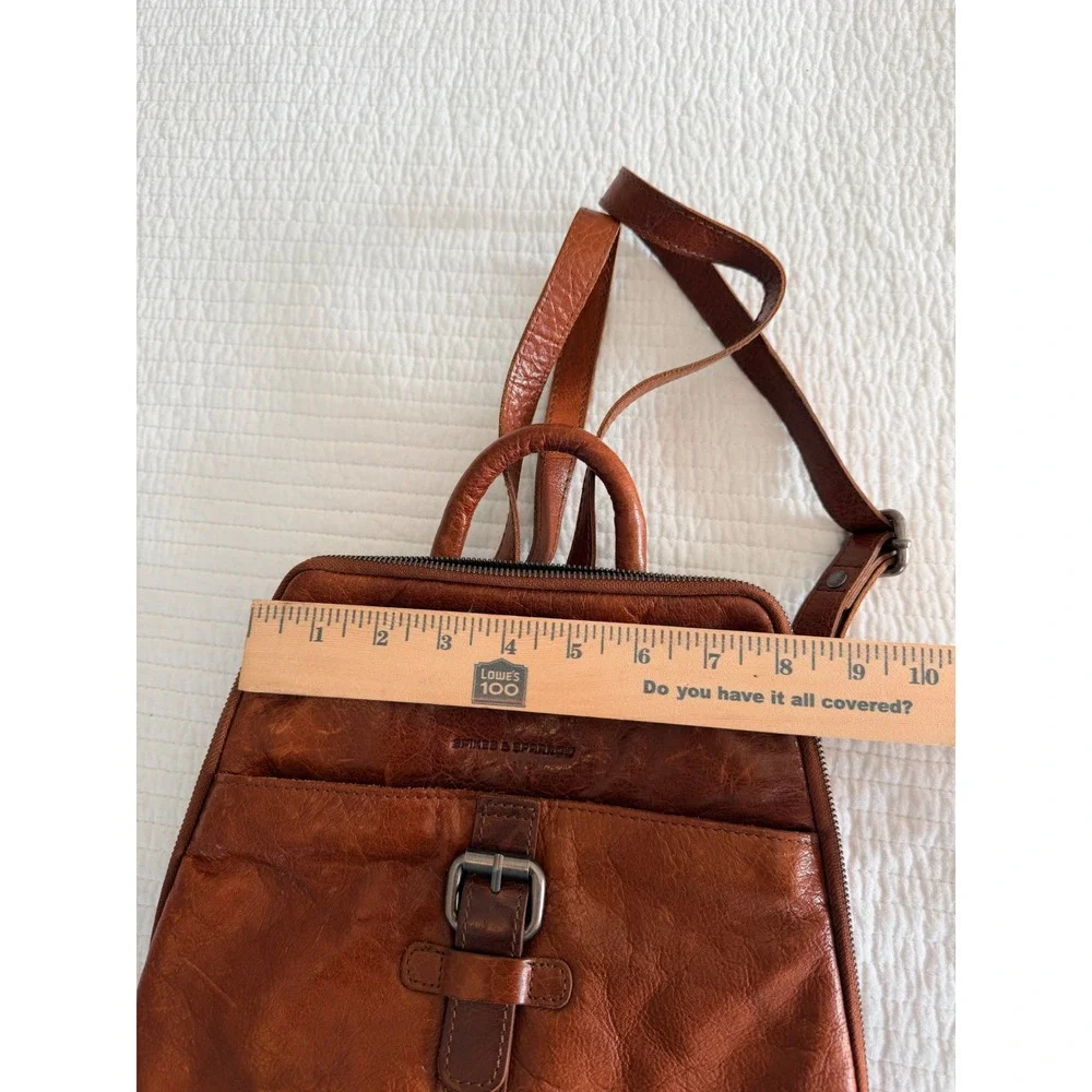 Spikes & Sparrow Cognac Brown Leather Backpack Purse Houndstooth Lining Bag